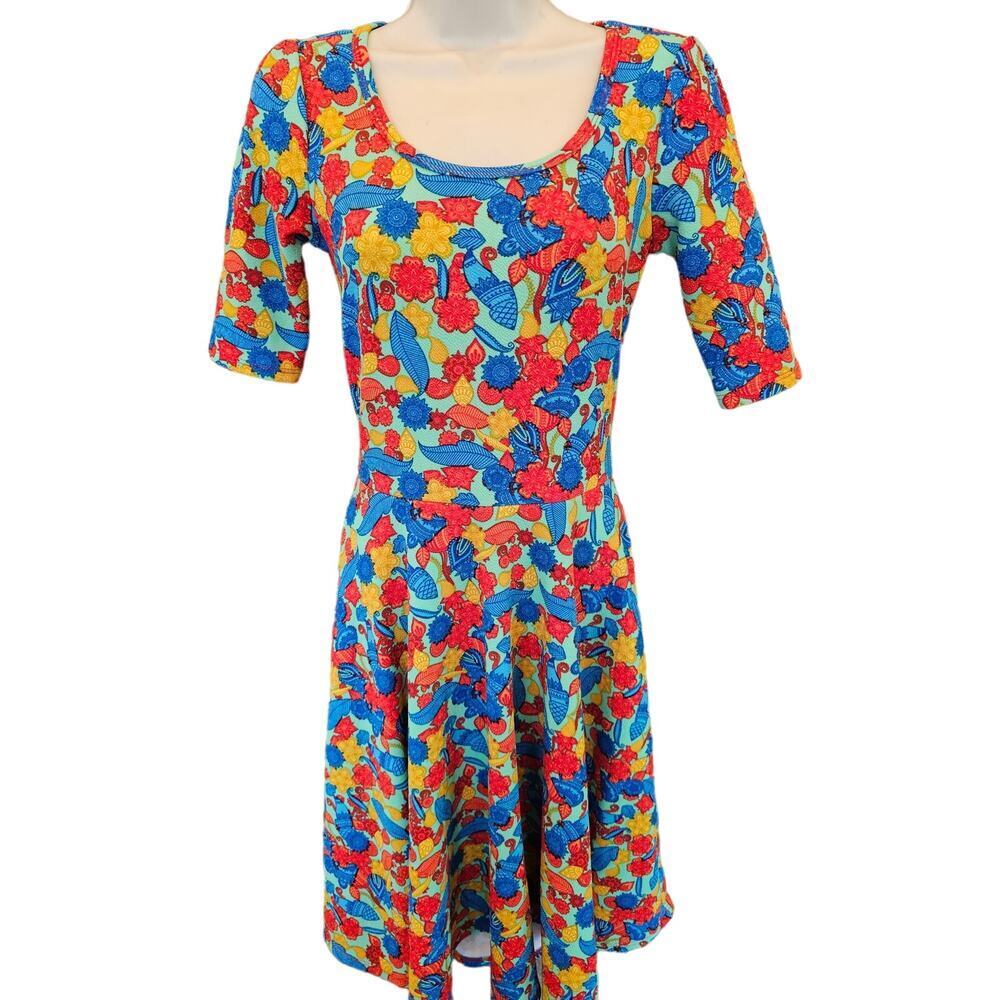 Lularoe sz small whimsical bright floral fit Flare sun summer dress EUC swing *